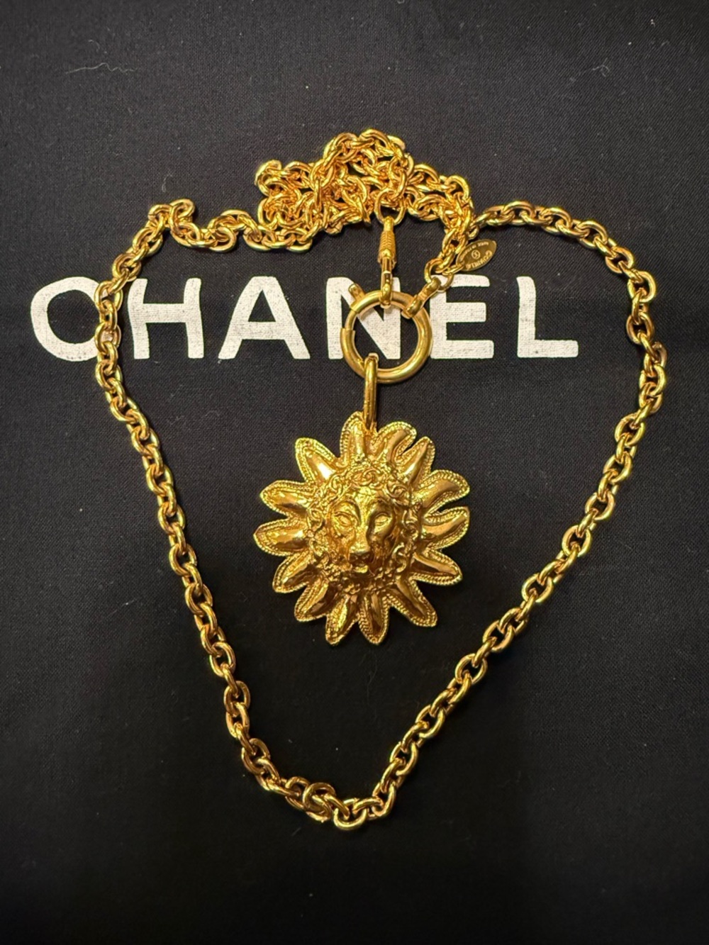 CHANEL Leo Lion Sun Medallion Necklace Byzantine Gold Statement Rare